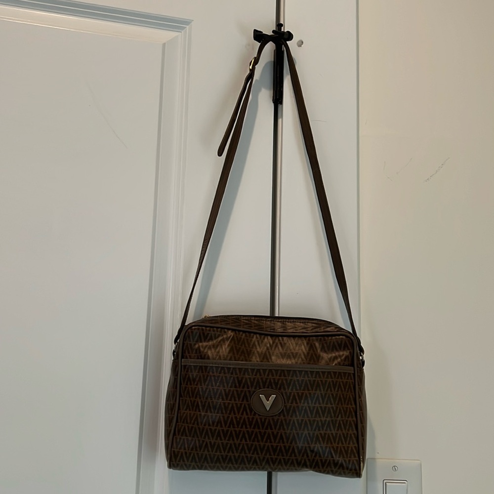 Valentino By Mario Valentino Brown Messenger Bag with Quilted Leather